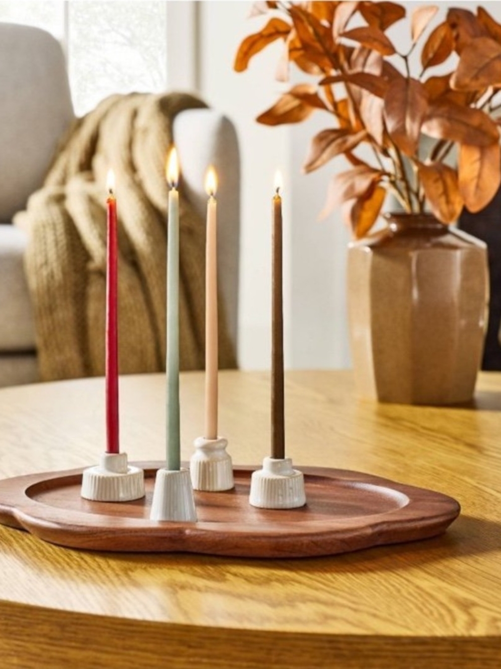 Hearth & Hand 4pc Mini Ceramic cream Taper Candle Holders - Picture 2 of 3